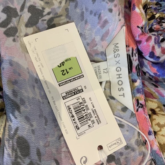 023 - M&S X GHOST Floral Fixed Wrap Top UK 12 V Neck Long Sleeve Shirred NEW - Picture 8 of 8